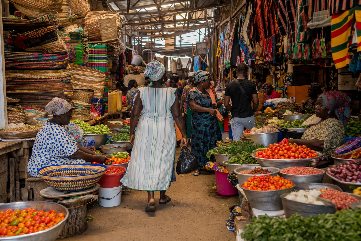 Vendors and shoppers inside Kejetia Market in Kumasi
